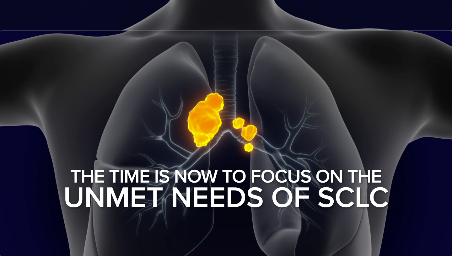 Video that reads 'TIME IS OF THE ESSENCE EVERY DAY COUNTS 5-YEAR SURVIVAL RATE FOR SCLC IS 7%* Footnote: *Based on data from SEER 2010-2016 Reference: Howlader N, Noone AM, Krapcho M, et al. SEER Cancer Statistics Review, 1975-2017. National Cancer Institute. https://seer.cancer.gov/csr/1975_2017/. Accessed August 1, 2021. ~75% OR MORE OF PATIENTS WITH SCLC RELAPSE* Footnote: *~75% of patients with locally advanced disease, and >90% of patients with metastatic disease progress within 2 years of treatment. Reference: Rudin CM, Brambilla E, Faivre-Finn C, Sage J. Small-cell lung cancer. Nat Rev Dis Primers. 2021;7(1):3. doi:10.1038/s41572-020-00235-0 ONLY 70% RECEIVED 2L TREATMENT1,2* Footnote: *Pooled analysis from Jazz Market Research in a total of 224 US based oncologists that treat SCLC. Research recruitment timeframe was April-May 2020 and 2021.1,2 References: 1. Data on file. LUR-2020-026. Palo Alto, CA: Jazz Pharmaceuticals, Inc. 2. Data on file. LUR-2020-054. Palo Alto, CA: Jazz Pharmaceuticals, Inc. THE TIME IS NOW TO FOCUS ON THE UNMET NEEDS OF SCLC'